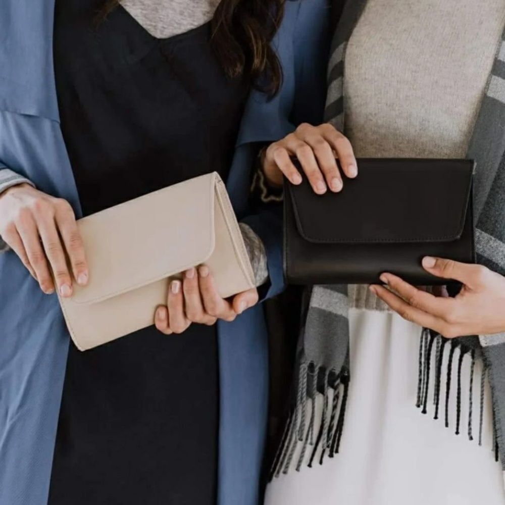 New October Jaipur Vegan Leather Envelope Clutch in Black